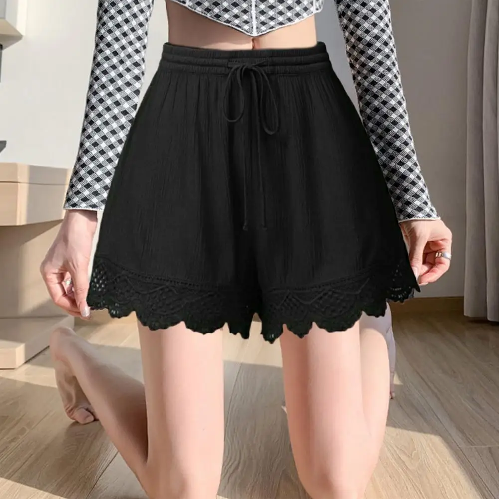 

Summer Women Shorts A-line Lace Plus Size Drawstring Elastic High Waist Pleated Loose Homewear Vacation Beach Mini Shorts