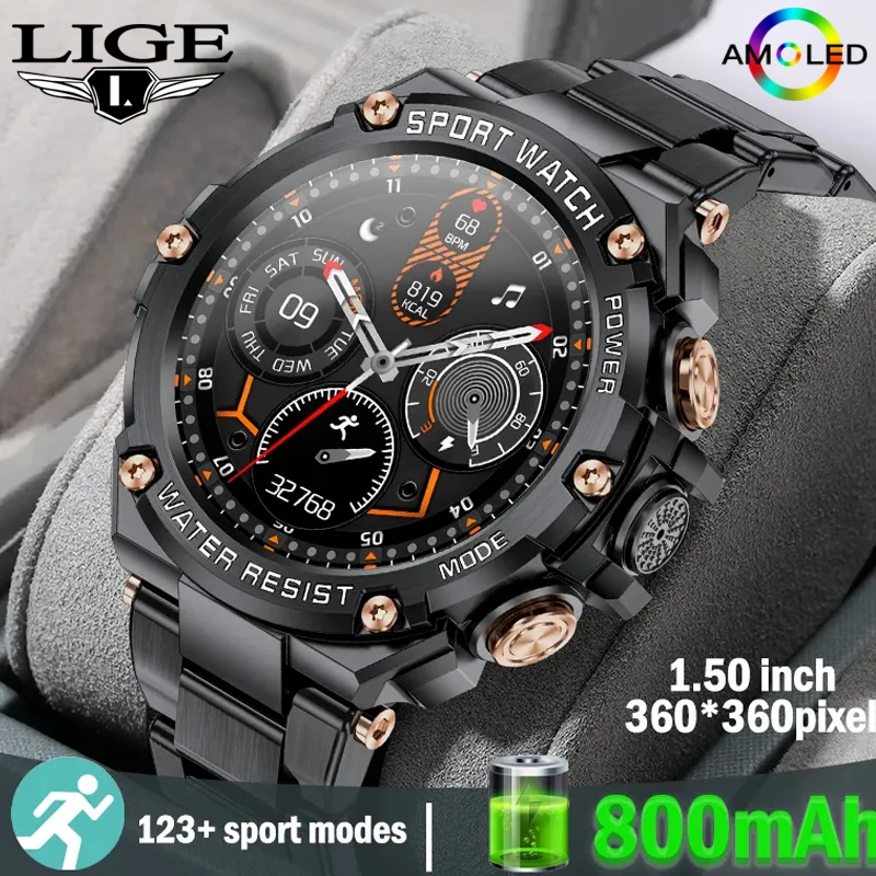 LIGE800mABatteryWatchForXiaomiAndroidIOSSmartWatchMenOutdoor