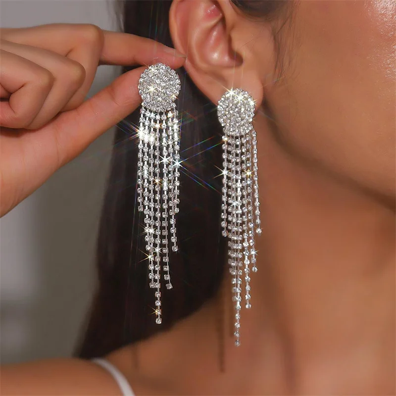 

Multiple Styles Sparkling Crystal Rhinestone Drop Dangle Earrings for Women Luxury Wedding Party Long Tassel Jewelry Accessories