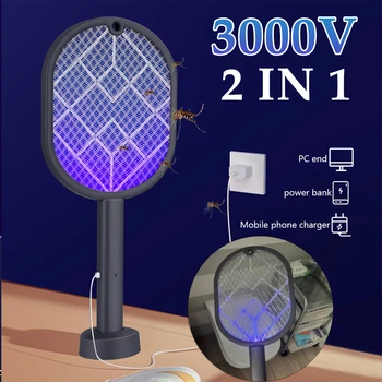 2-in-1 Electric Mosquito Swatter Mosquito Killer USB Rechargeable Angle Adjustable Electric Bug Zapper Fly Bat Insect Swatter 1