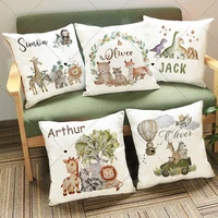 Personalised Woodland Animal Print Pillowcase Custom Name Cushion Cover Kid Birthday Jungle Party Decor Nursery Baby Shower Gift 1