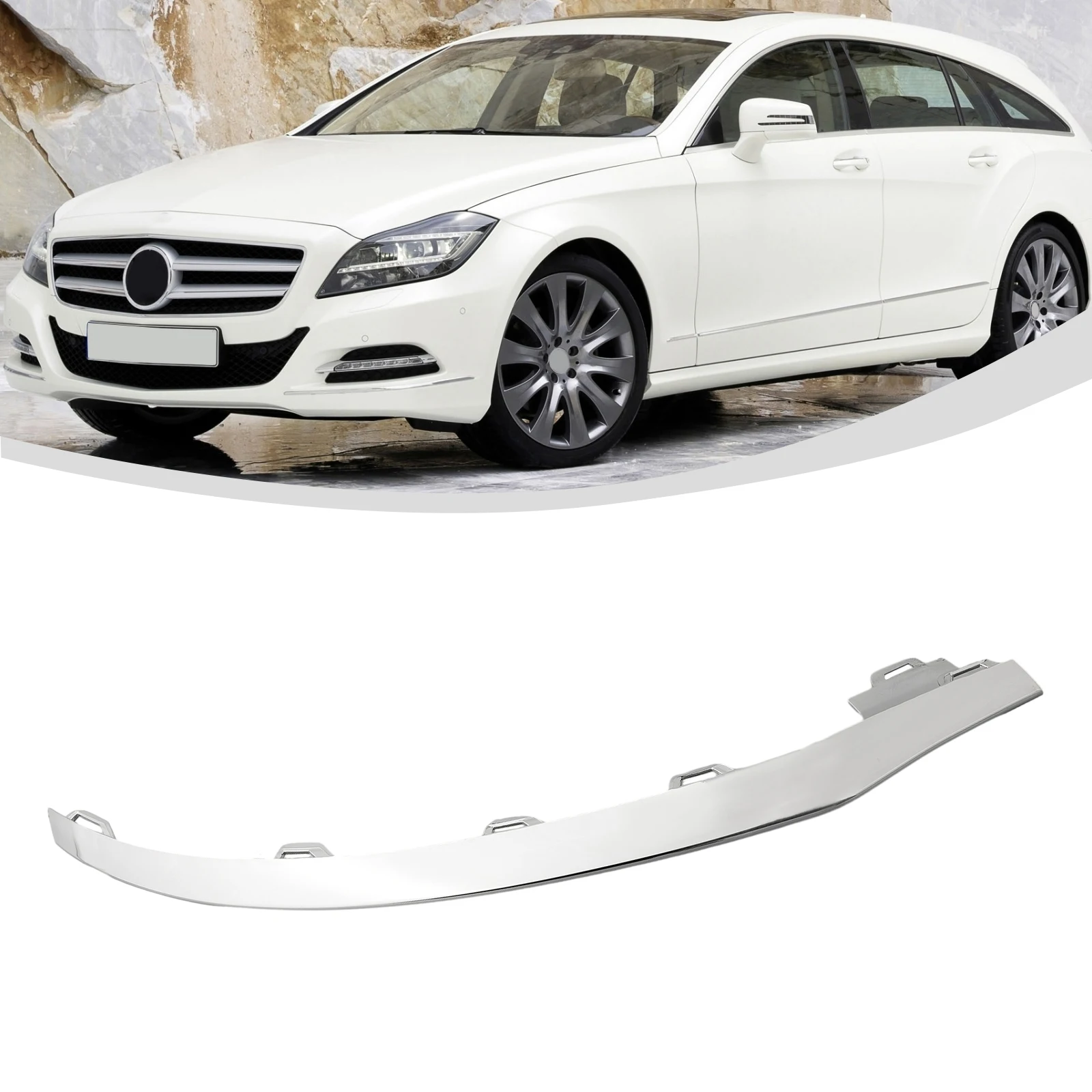 

1 шт., серебристый левый передний бампер из АБС-пластика, хромированная отделка, молдинг, замена для Mercedes W218 CLS400 550 2015-2018, автомобильные внешние аксессуары