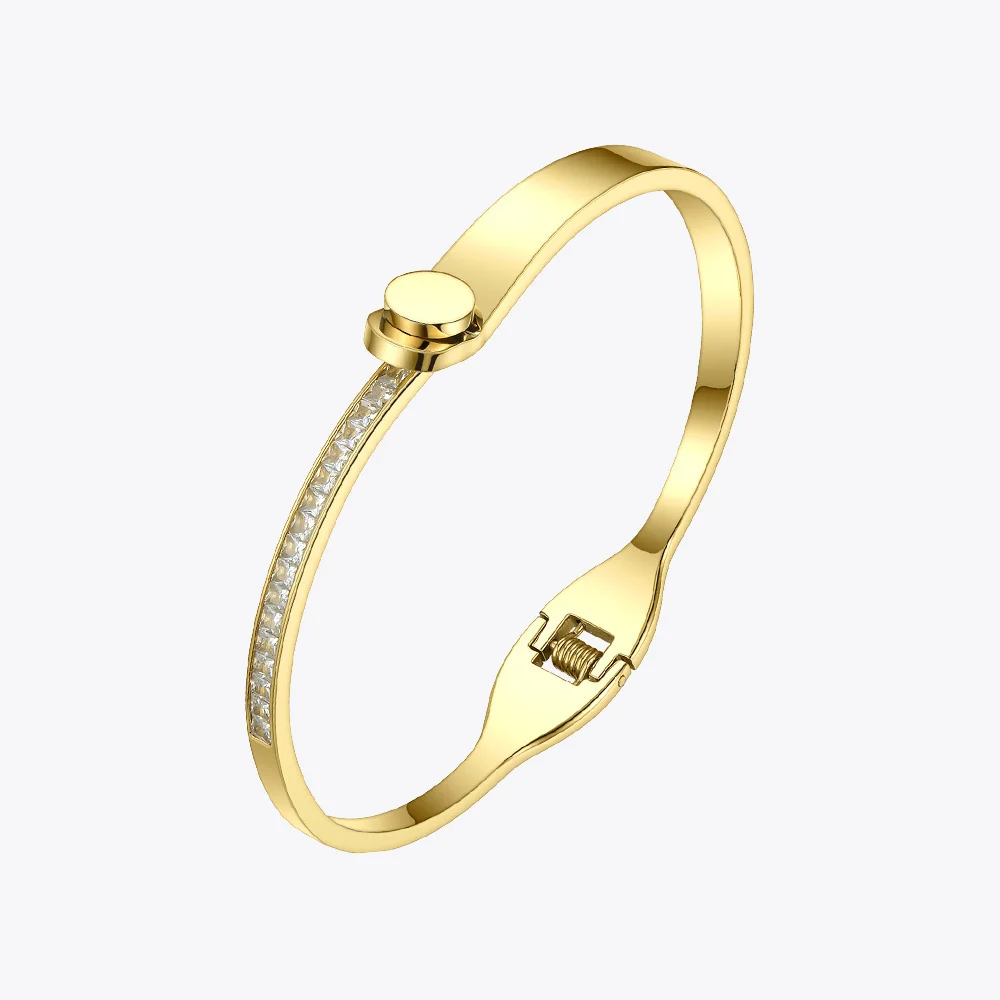 

ENFASHION Elegant Crystal Cuff Bracelets Bangles Gold Color Stainless Steel Lady Bangles For Women Fashion Jewelry 2020 B192037