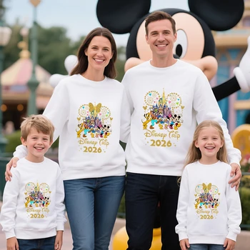 Disney Family Trip 2026 Cotton Sweatshirt Family Matching Outfits for Parents and Kids Unisex Casual Daily Wear Soft Comfortable