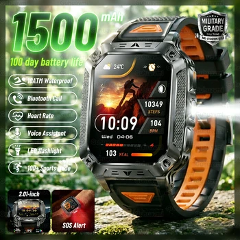 1500mAh Military Grade Smart Watch 100 Days Battery Life 10ATM Waterproof Bluetooth Call SOS Alert LED Flashlight Sports Watches 1