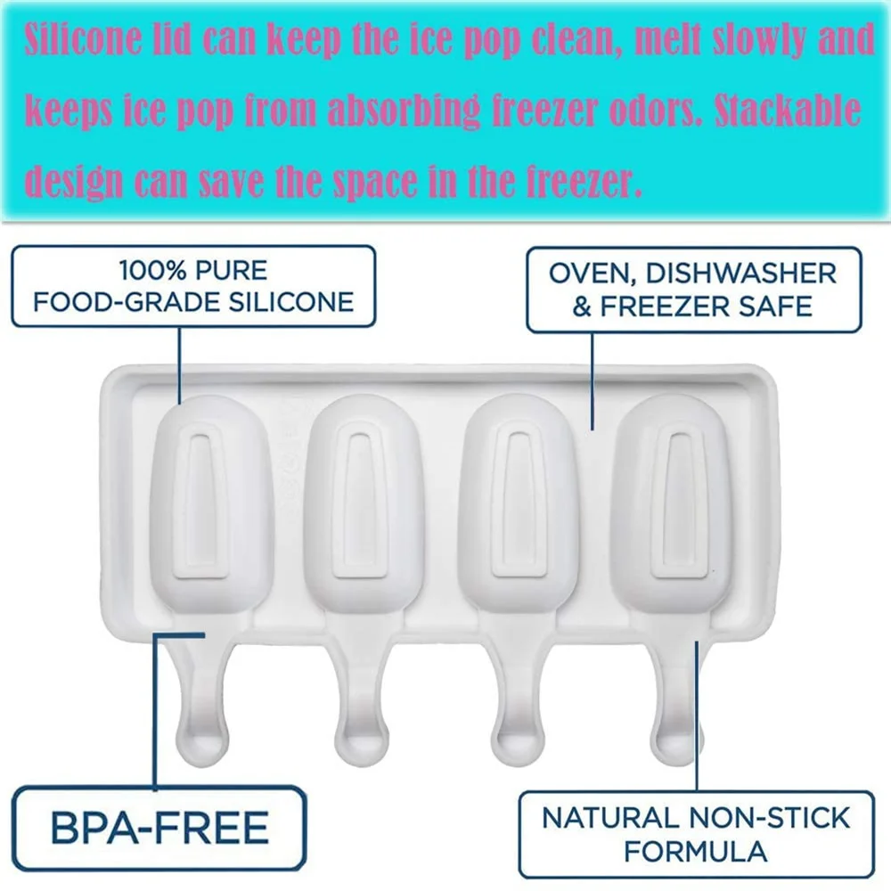 Description Picture 3 of item4/8 Holes Silicone Ice Cream Mold DIY Chocolate Dessert Popsicle Moulds Tray Ice Cube Maker Homemade Tools Summer Party Supplies