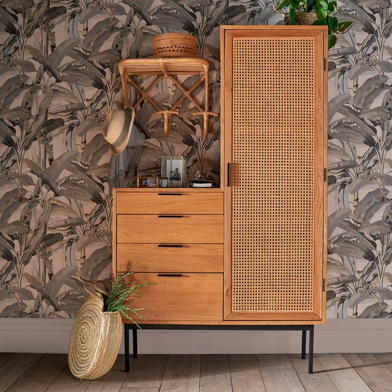 

Rattan rattan wardrobe bookcase Japanese Nordic solid wood wardrobe furniture