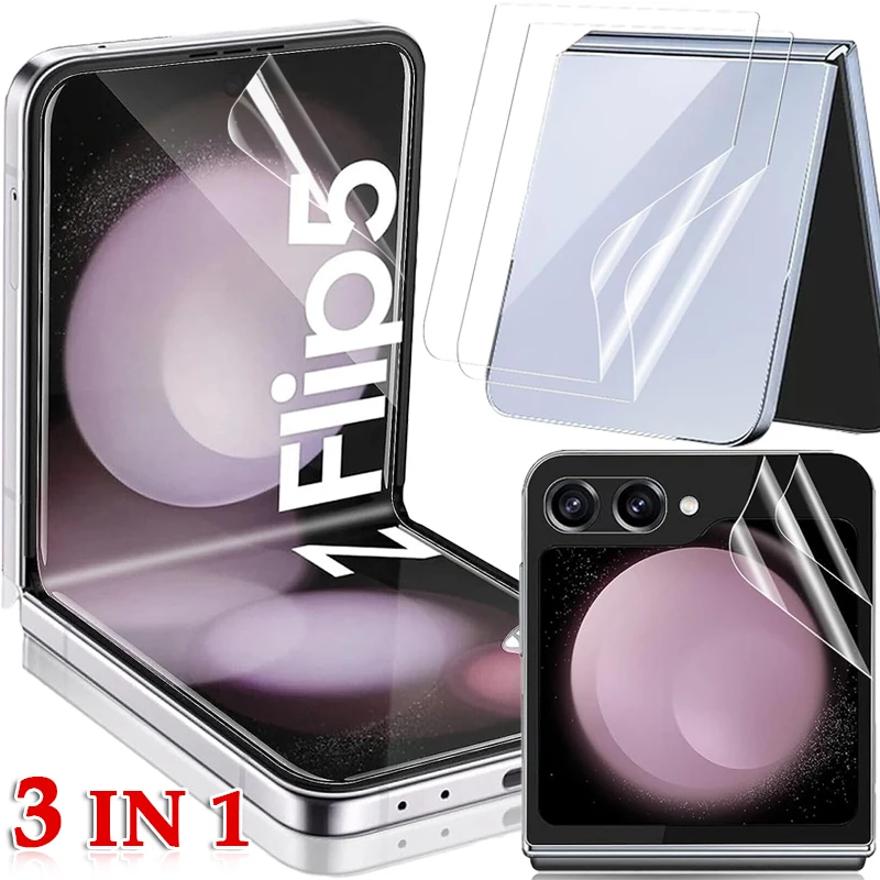 3-1Set Pellicola Salvaschermo In Idrogel Per Samsung Galaxy Z Flip 5 5G Clear Hd All'Interno Pellicola Protettiva In Tpu Morbido Esterno Per Z Flip5