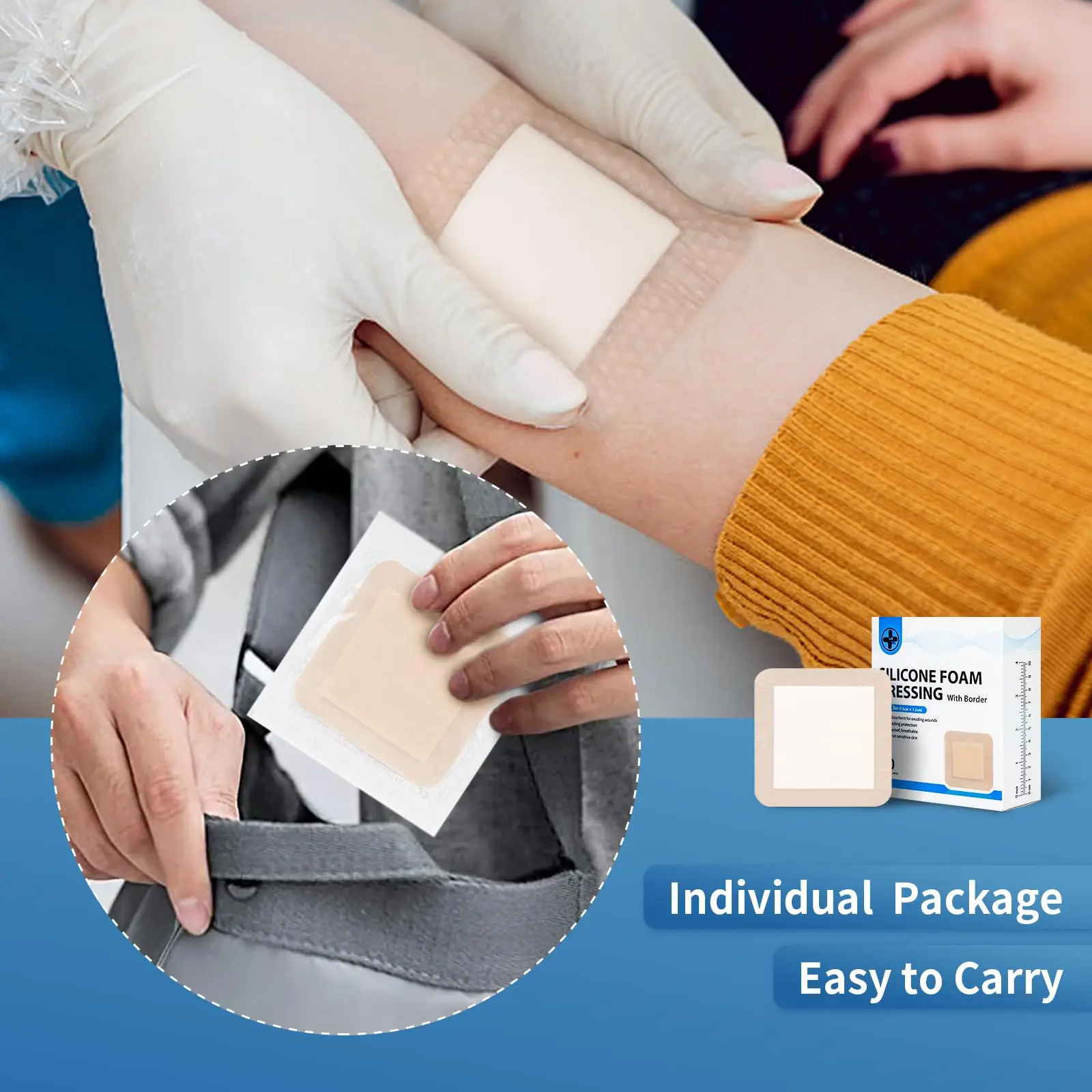 Silicone Foam Dressing with Border 4''x4'' 10 Pack Waterproof Wound Care Bandage High Absorbent Pad for Bed Sores wound bandage medical wound dressing