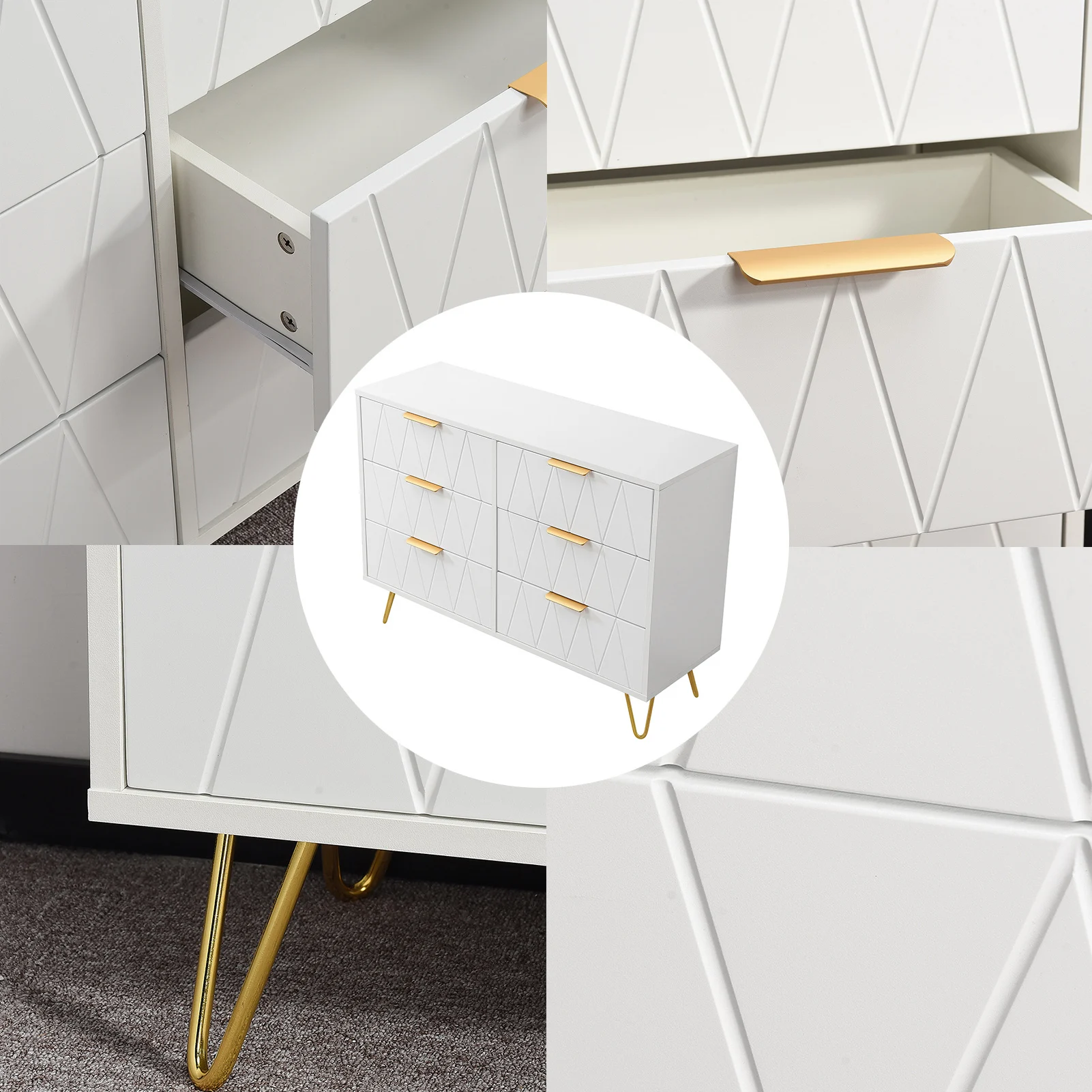 Roshanda Schlafzimmer-Kleiderschrank mit 4 Schubladen, Schminktisch, Kommode, moderner Stil, Make-up-Kleiderschrank, Weiß mit mir – Detail 6