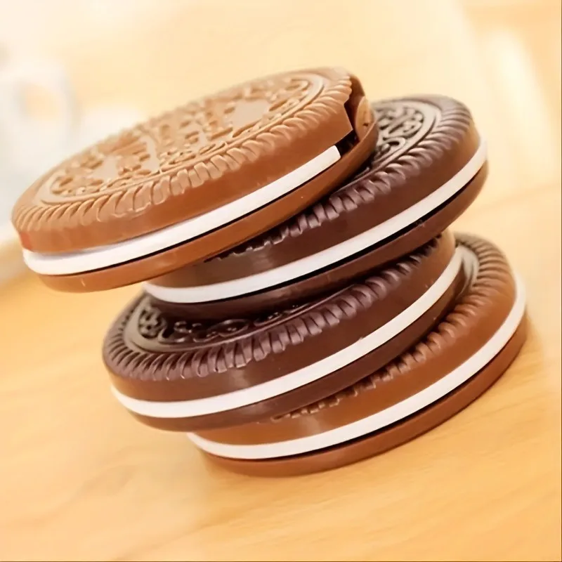 Portable Foldable Circular Small Mirror, Chocolate Biscuit Shaped Small Mirror,Portable,Essential for The Start of School Season