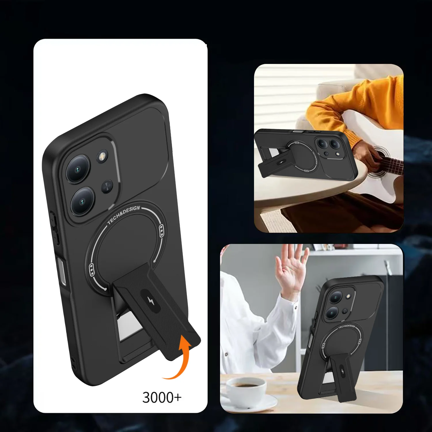 Luxury Invisible Folding Magnetic Frosted Phone Case with Stand and Shockproof Protector Cover