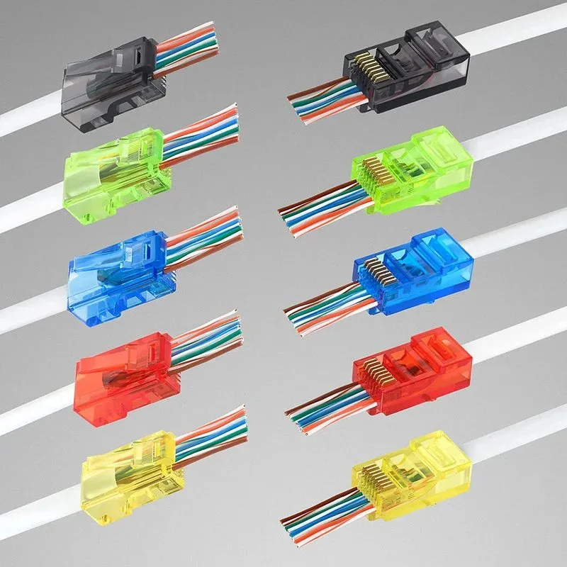 RJ45 Passthrough Connector Colors Cat5e Cat6 Connector RJ45 Easy Pass Thru Modular Plug for Solid Stranded UTP Network Lan Cable