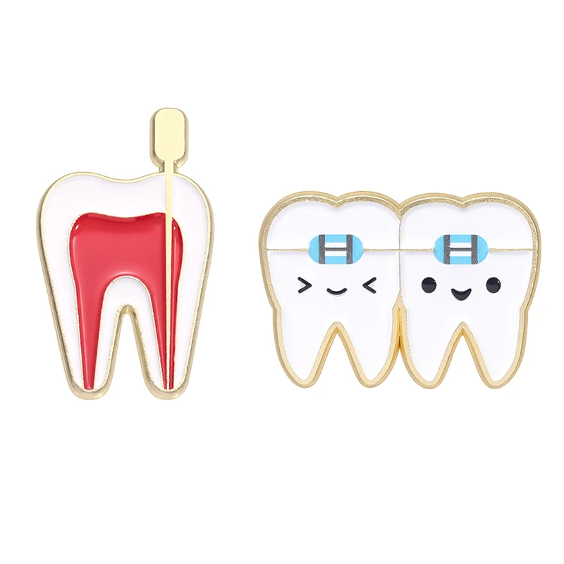 Zahn Kieferorthopädie Emaille Pins Benutzerdefinierte Mundpflege Zahnbroschen Tasche Kleidung Abzeichen Dekoration Geschenk für Zahnarzt Ärzte