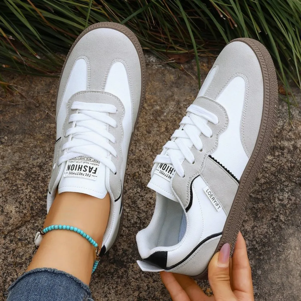 Women Casual Lace-up Sneakers Flat Bottom Breathable Leather Lightweight Walking Shoes for Daily Outdoor Fashion Women Footwear