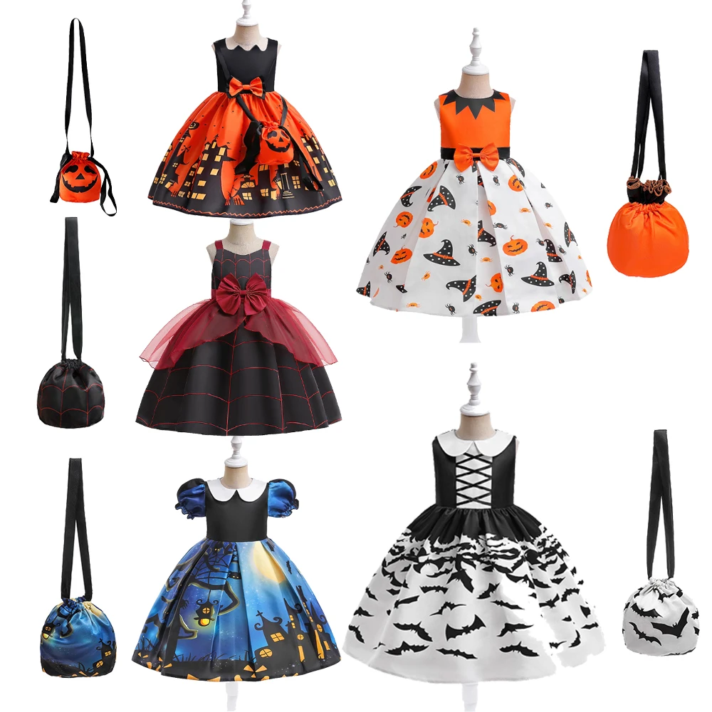 

Halloween Costume New Girl Print Cosplay Witch Pumpkin Party Cosplay Girl Kid's Cloths Festive Show Dress Princess Dresses Girls
