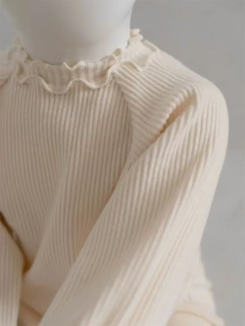 Spring Toddler Ruffle Turtleneck Long Sleeve Bottoming Shirt Boy Girl Baby Solid Ribbed T-shirt Infant Cotton Casual Tops