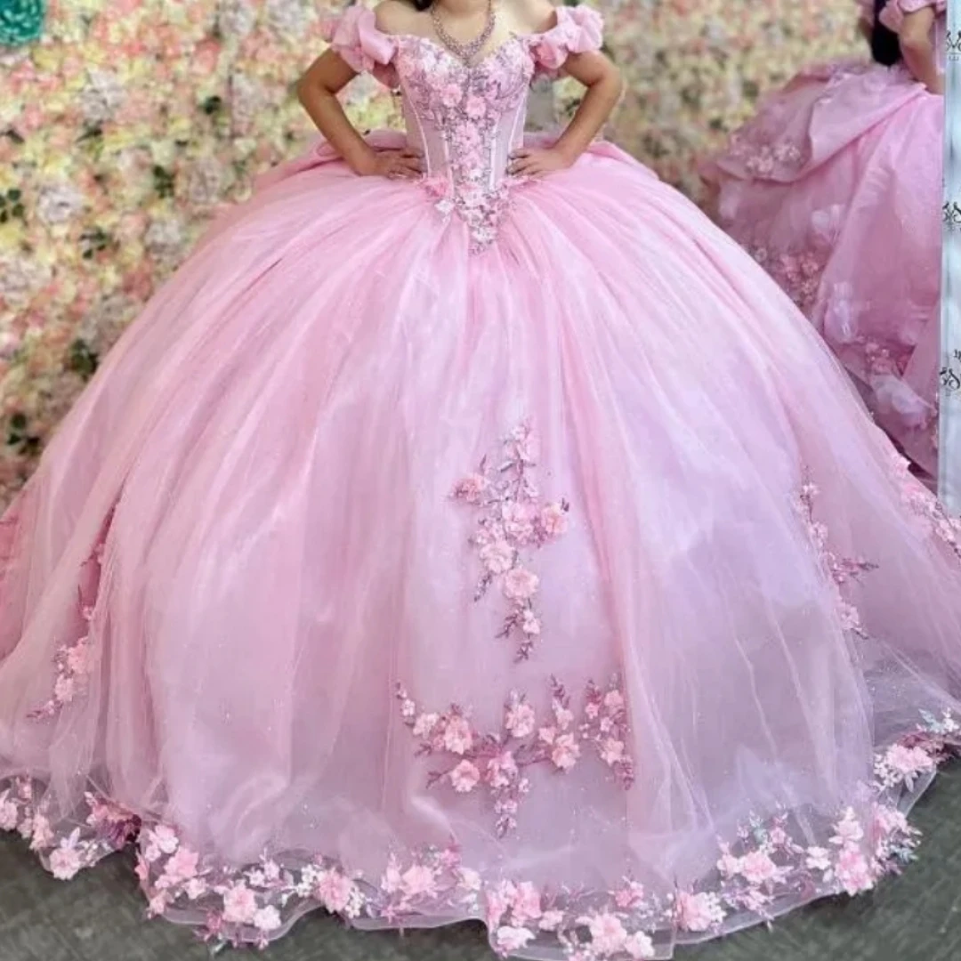 

Princess Sweet 16 Quinceanera Dresses Off Shoulder Bead Boning Corset Prom Party Gown Pageant vestido para debutante de 15 anos