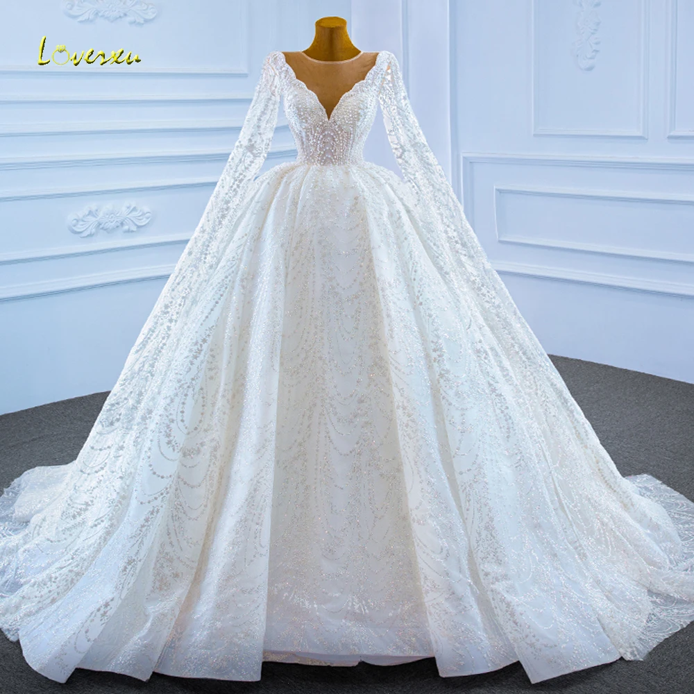 

Loverxu Ball Gown Charming Wedding Dresses 2024 Sweetheart Long Sleeve Vestido De Novia Lace Pearls Elegant Robe De Mariee