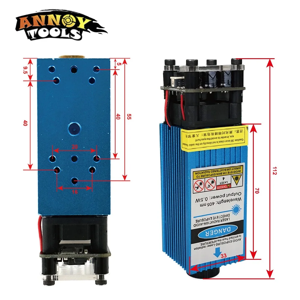 500mW 405nm Focusable Blue Laser Module Laser Engraving And Cutting TTL PWM control 0.5W Head laser module