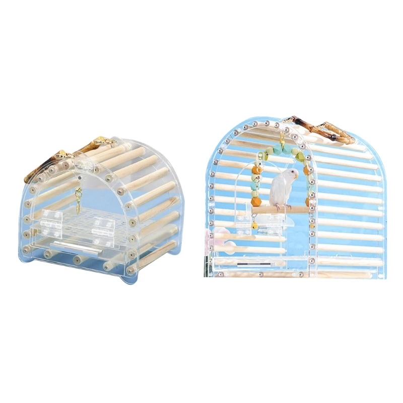 

831B Parrot Travel Cage Transparent Bird Acrylic Carry Cage for Parrot Lovebirds Portable Nest with Ladder & Tray for Outdoor