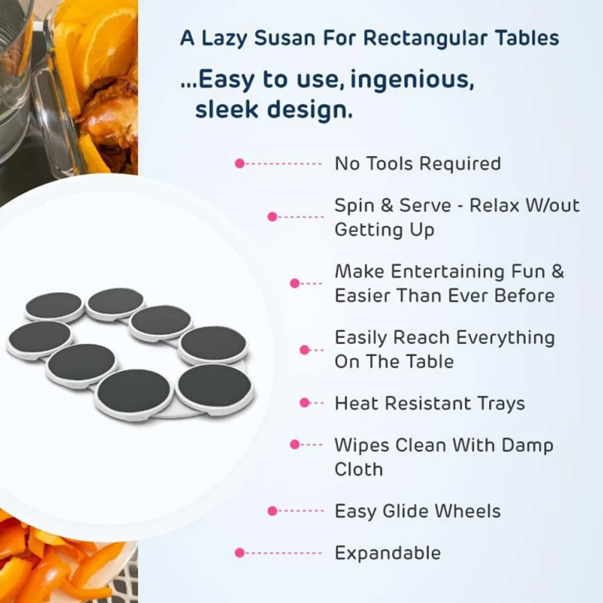 Lazy Rotating Tray for Dining Table Rotating Hotpot Turntable Expandable for Rectangular & Oblong Tables Kitchen Parties