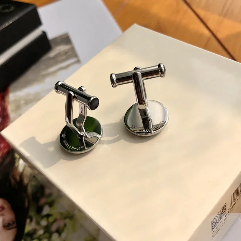 Cuff Links MB Round Designer 1:1 Little Prince Astronaut Pattern Black Man Shirt Cufflinks Classic Buttons With Box Set