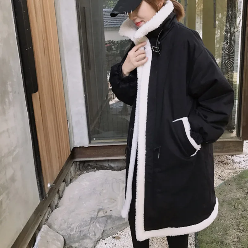 

Women Cotton-padded Jackets Mid-length Winter Imitation Lamb Wool Coat 2021 Autumn Loose Parkas Thickened Coats Windbreaker Lady