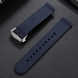 Woven Nylon Canvas Quick Release Watch Band with Folding Buckle - Black Buckle (Blue)