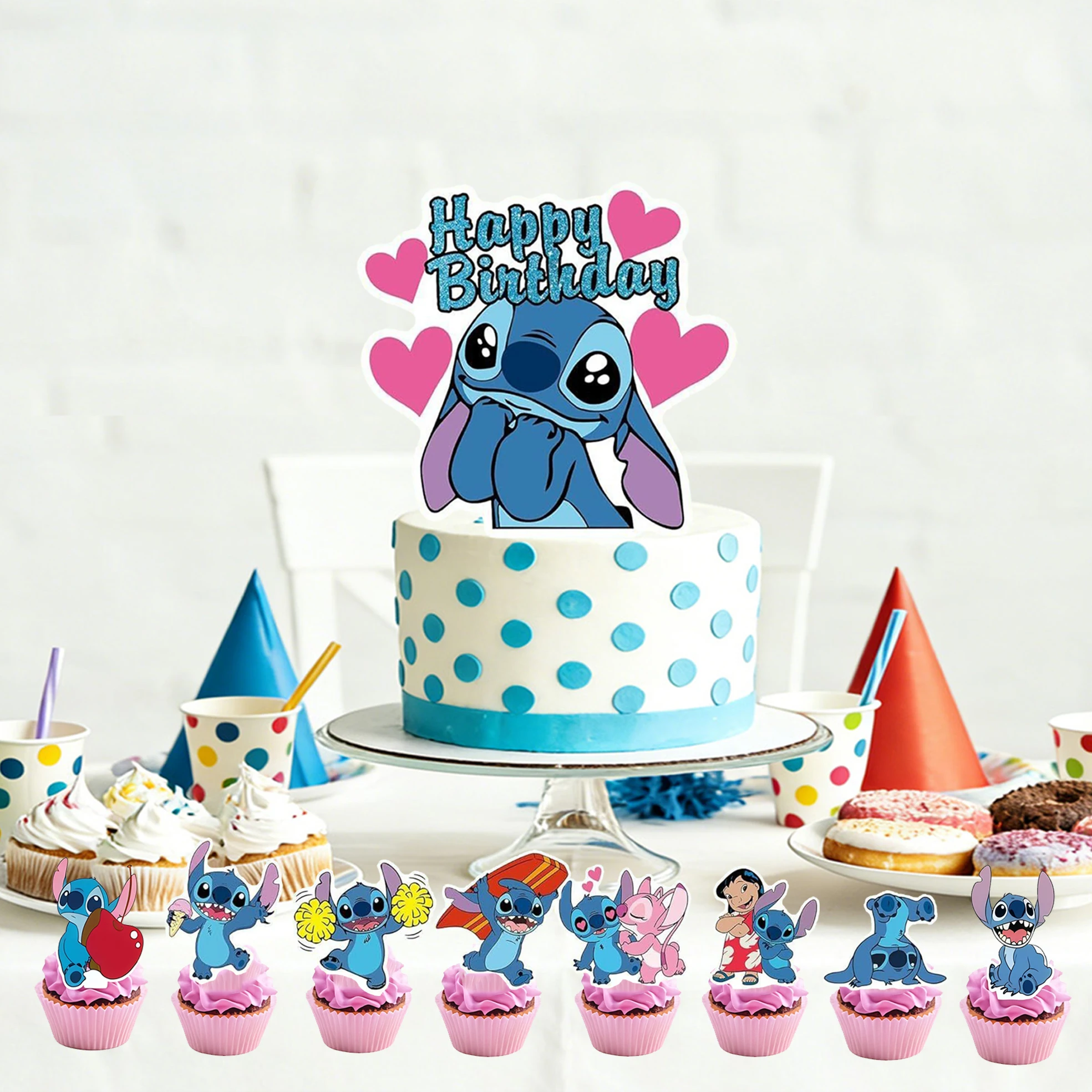 Stitch-Themed Birthday Cake and Cupcake Topper Set