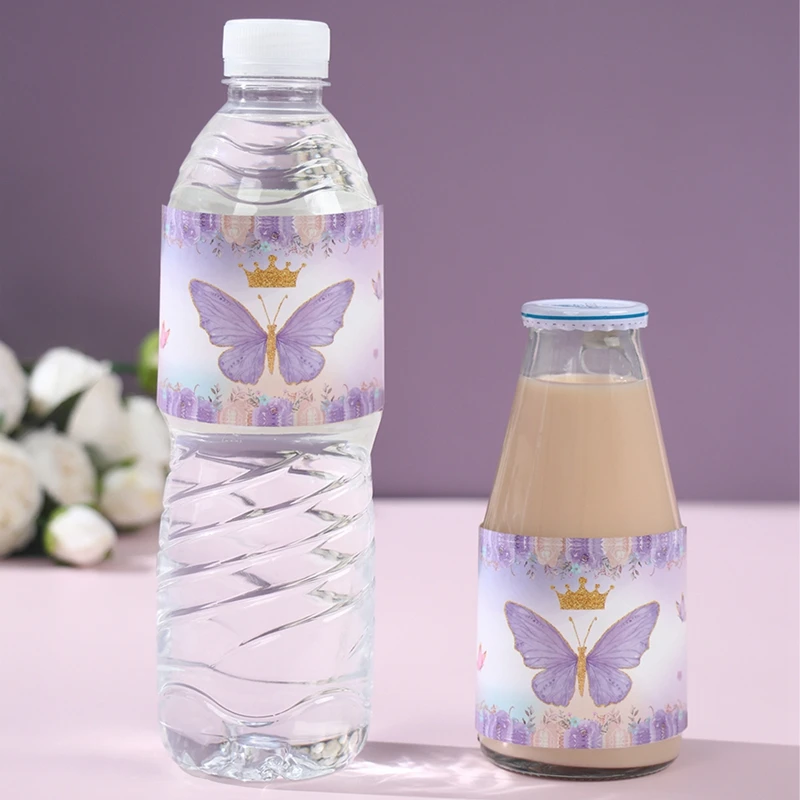 10 Stück rosa lila Schmetterling Geburtstag Party Wasserflasche Aufkleber Blumen Flasche Etiketten Mädchen alles Gute zum Geburtstag Taufe Hochzeit Dekor – Detail 4