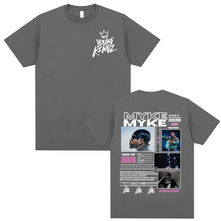 Rapper Myke Towers Young Kingz Album Graphics T Shirts Men Women Fashion Vintage Hip Hop T-shirt Casual Cotton Oversized T Shirt 3