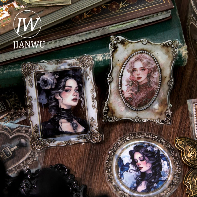 JIANWU 레트로 보더 시리즈 빈티지 바로크 프레임 풍경 소재 콜라주 스크랩북킹 PET 테이프 크리에이티브 저널 문구류