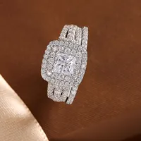 Newshe 925 Sterling Silver Halo Wedding Ring Set for Women Elegant Jewelry Princess Cross Cut AAAAA CZ Engagement Rings - Image 2