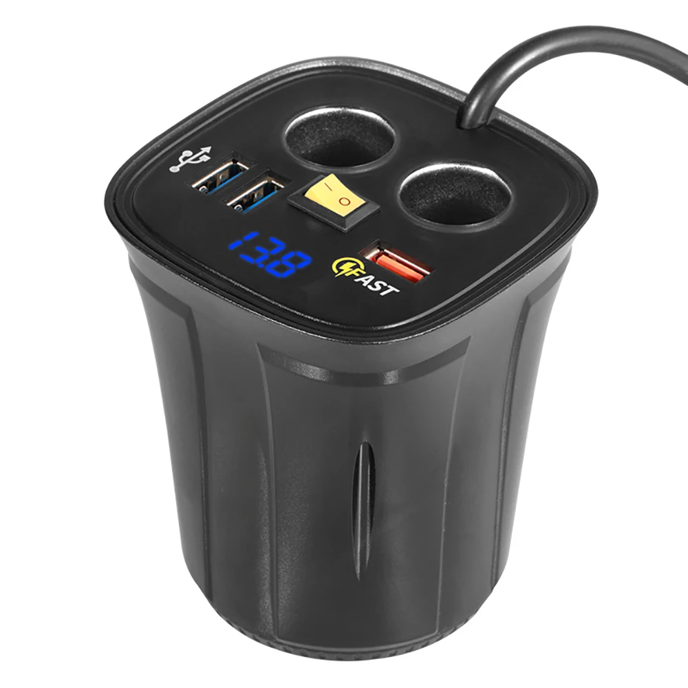 

Автомобильное зарядное устройство адаптер сплиттер 2 гнезда 80 Вт QC3.0 Быстрая зарядка USB 4.2A чашка держатель вольтметр переключатель вкл./выкл.
