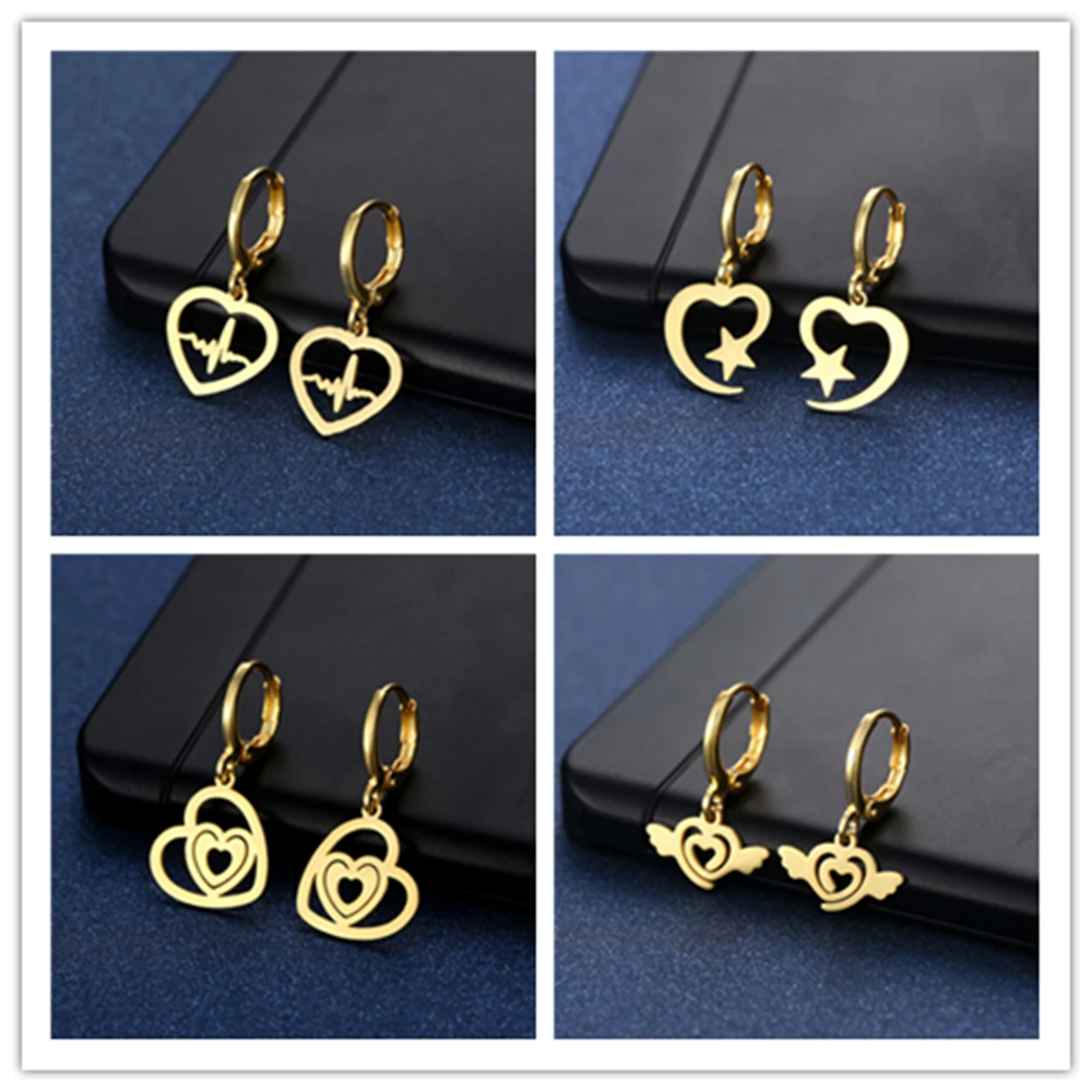 20/30/50 Paare/los Mode Hohe Qualität Edelstahl Hoop Ohrring Liebe Schmuck Für Frauen Mond Herz Schmetterling mix Stil – Detail 6
