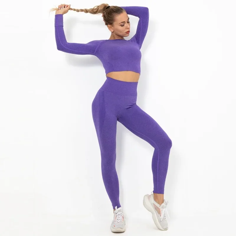 

Women Fitness Yoga Suit Sports Gym Long Sleeve Hip Pants Training 2 Pcs Set Clothes Female Ensemble Sport Cycling Wear tracksuit