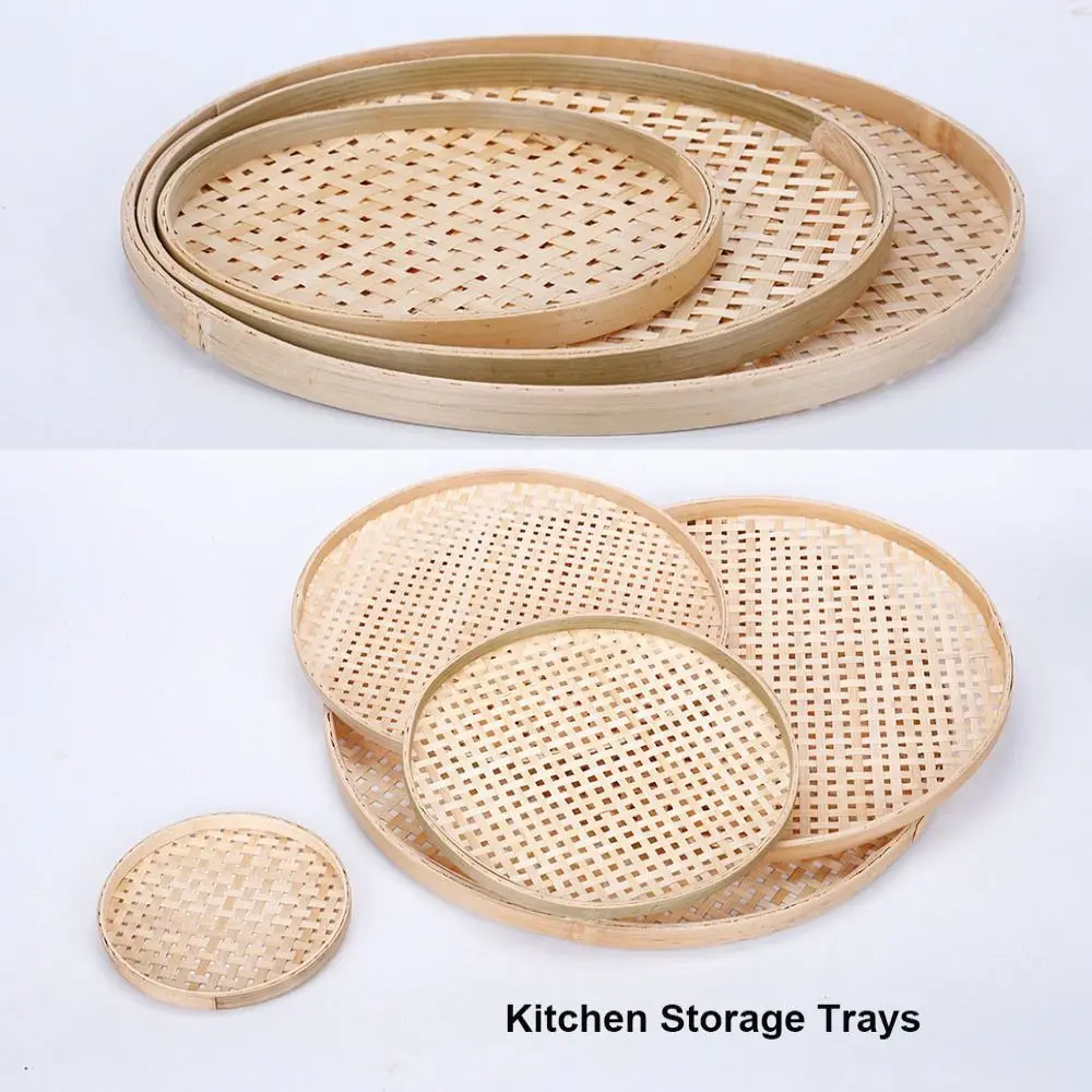 High Quality Handmade Weaving Bamboo Sieve Raft 6 Sizes Easy To Clean Storage Basket Kitchen Storage Trays Home Decor