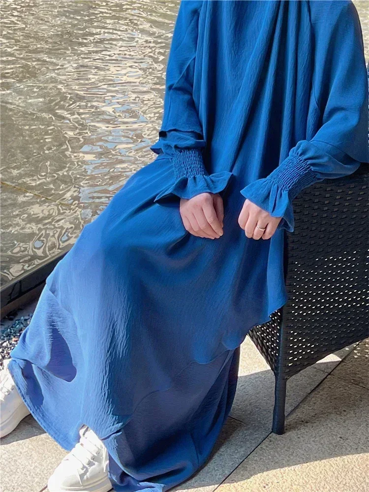 Ramadan Eid Hooded Abaya Jilbab 2 Piece Set Muslim Prayer Outfit Jilbabs for Women Long Khimar Hijab Dress Islamic Niqab Burka
