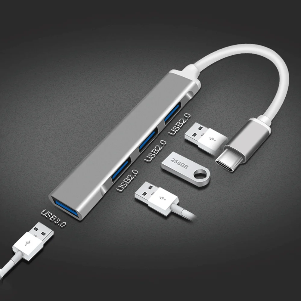 High-Speed 4-Port USB Hub with Type C Connectivity for PC and Laptop Accessories