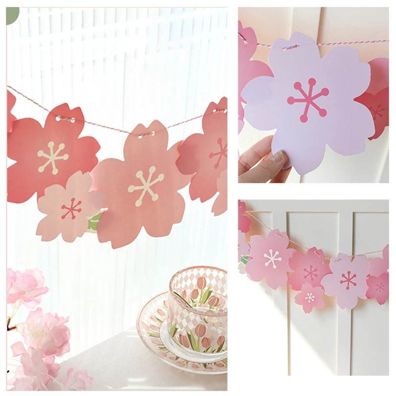 1Pc Kirschblüte Ziehen Flagge Papier Blume Pull Flaggen Geburtstag Hochzeit Party Dekorationen Zimmer Hintergrund Hängen Bunting – Detail 5