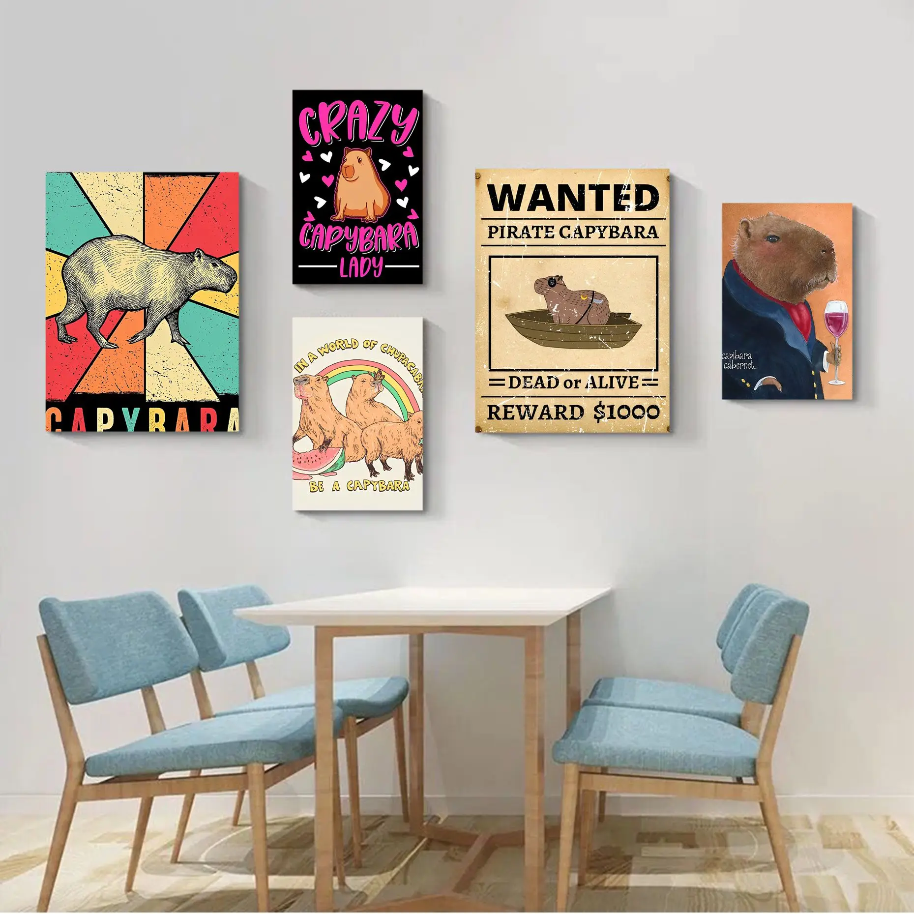 

Capybara Animals Self-adhesive Art Poster HD Quality Wall Art Retro Posters For Home Vintage Decorative Painting