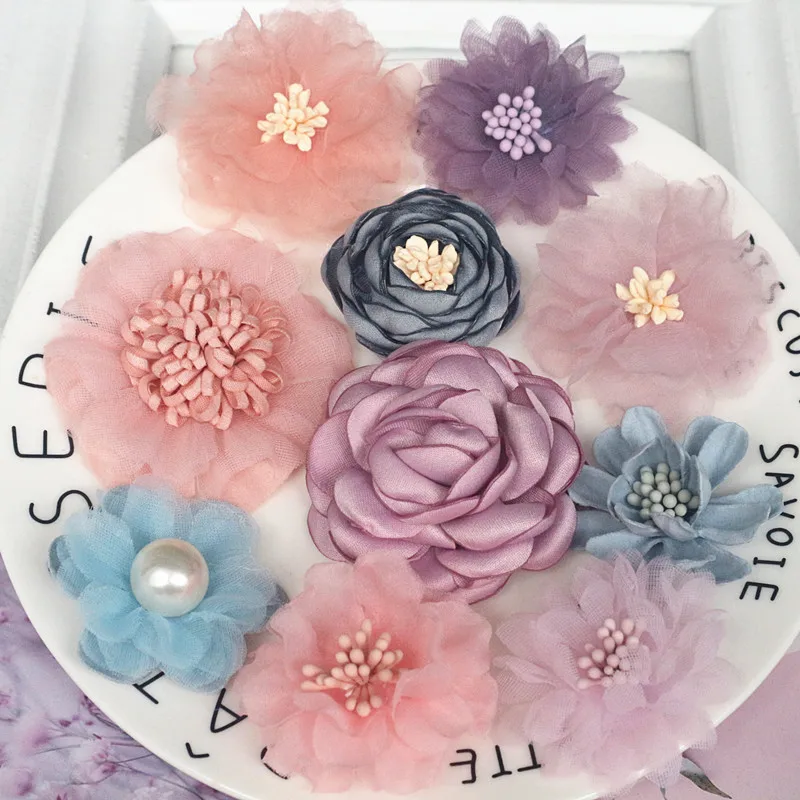10Pcs/Set Fabric Flowers Mix Simulation Flower Head Decoration For DIY Accessories