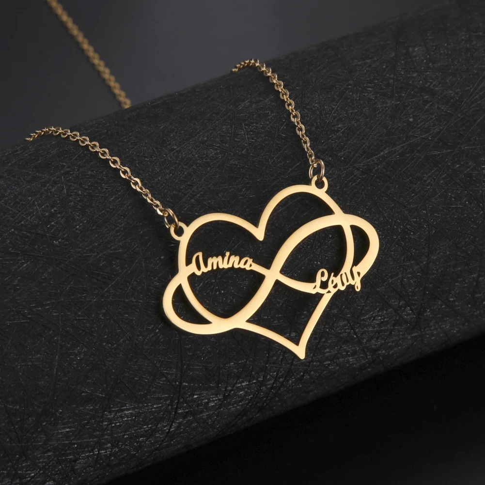 

Fishhook Infinity Personalized Necklace Name Heart Custom Chain Family Kid Child Gift For Women Man Stainless Steel Jewelry