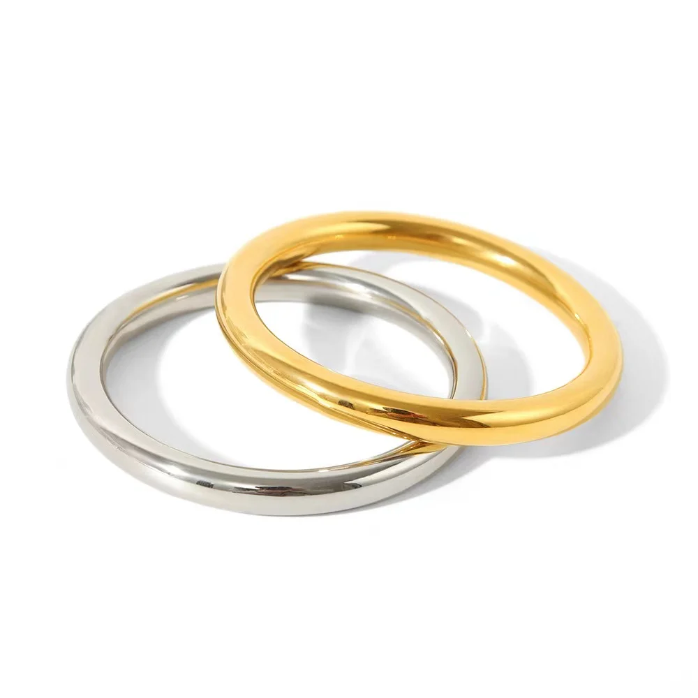 Simplicity 8mm Chunky Stainless Steel Hollow Round Smooth Bracelets Bangles for Women 18K Gold Plated Waterproof Thick Jewelry 6