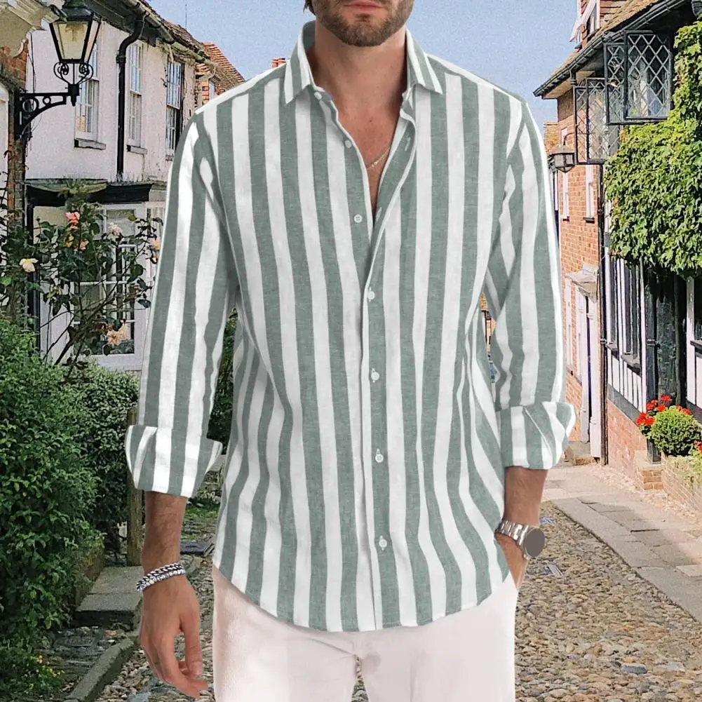 

Рубашка мужская с длинным рукавом, кардиган в полоску, с отложным воротником, повседневная одежда на весну и осень