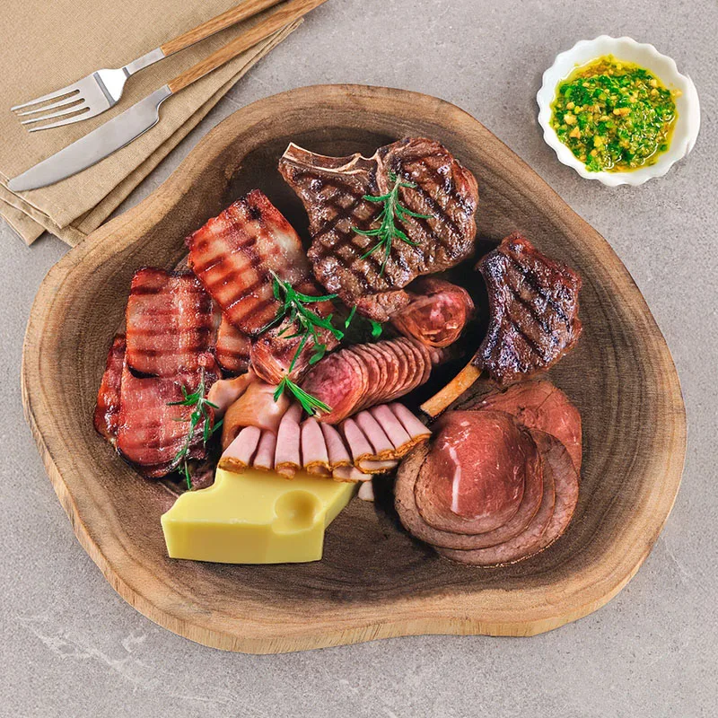 Natural Solid Wood Serving Tray with Unique Grain Handmade Irregular Wooden Steak Plate Cutting Board Restaurant Kitchen Tools