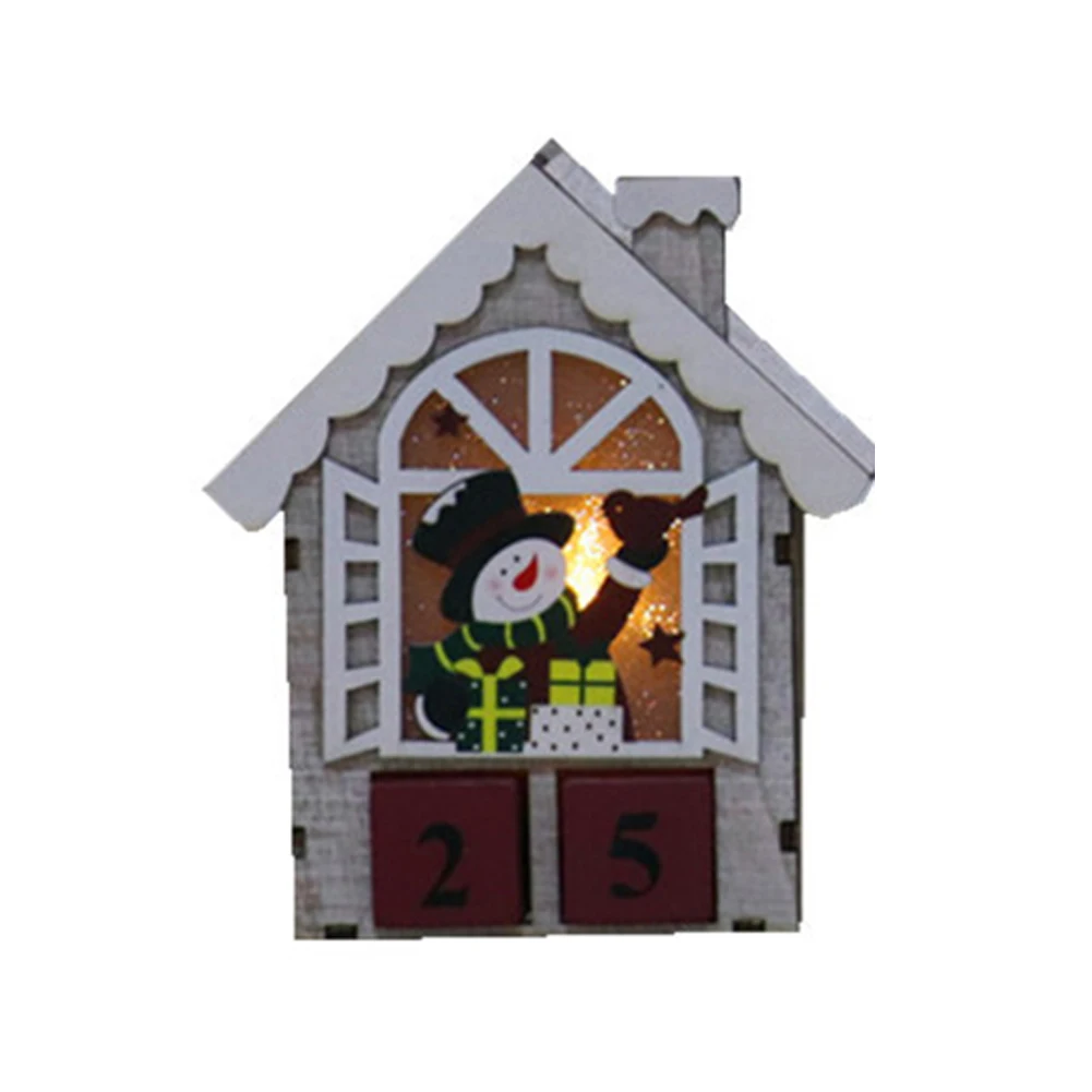 

Christmas LED Light Wooden House Ornament Desktop Calendar Decoration Christmas Santa Claus Christmas Tree
