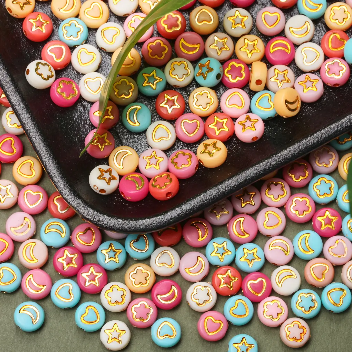 

100pcs 6.5mm Round Acrylic Heart Star Moon Loose Beads Jewelry Making DIY Materials Earrings Keychain Accessories Spacer