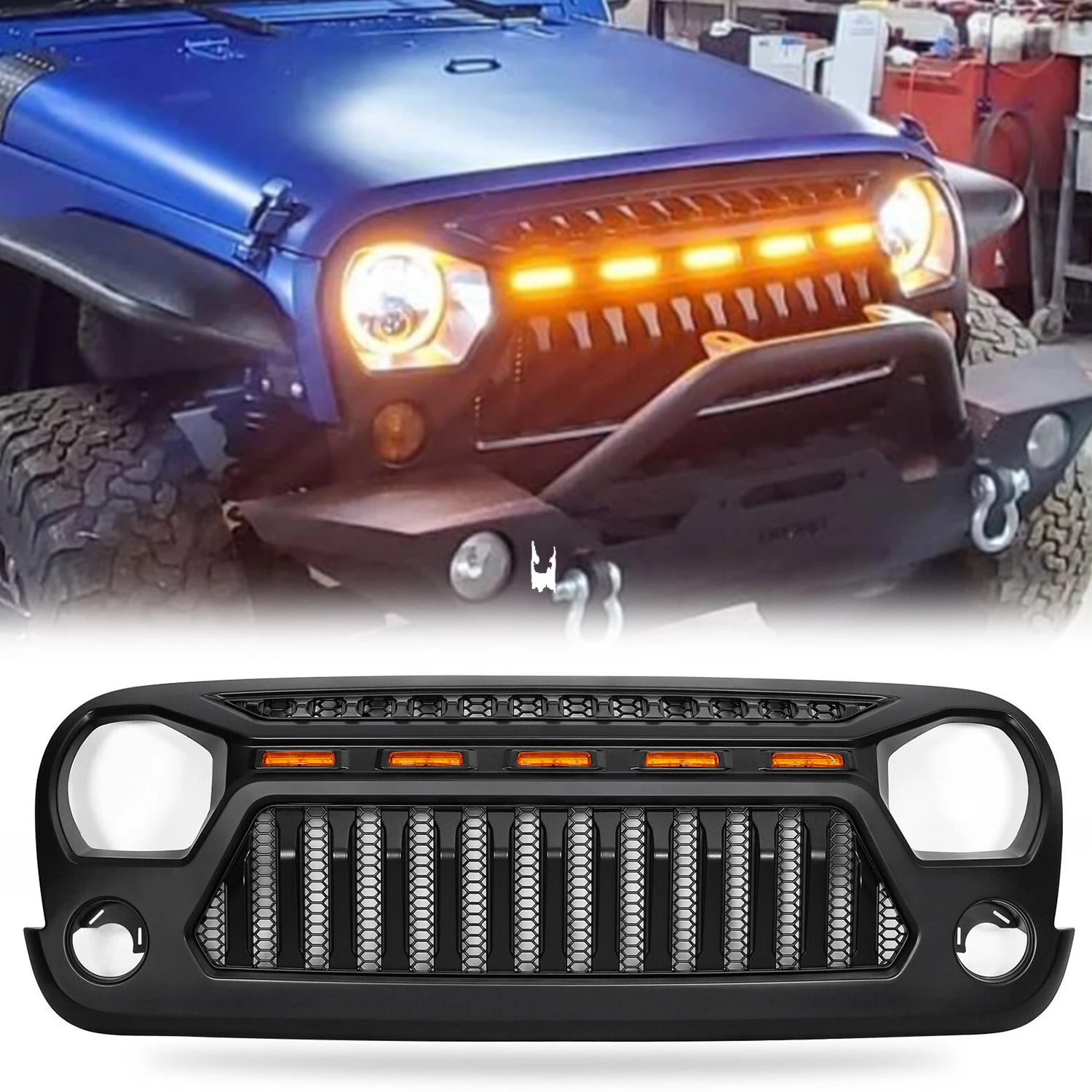 

Mash Black Front Grille with Amber Light for Jeep Wrangler JK JKU LANTSUN J395
